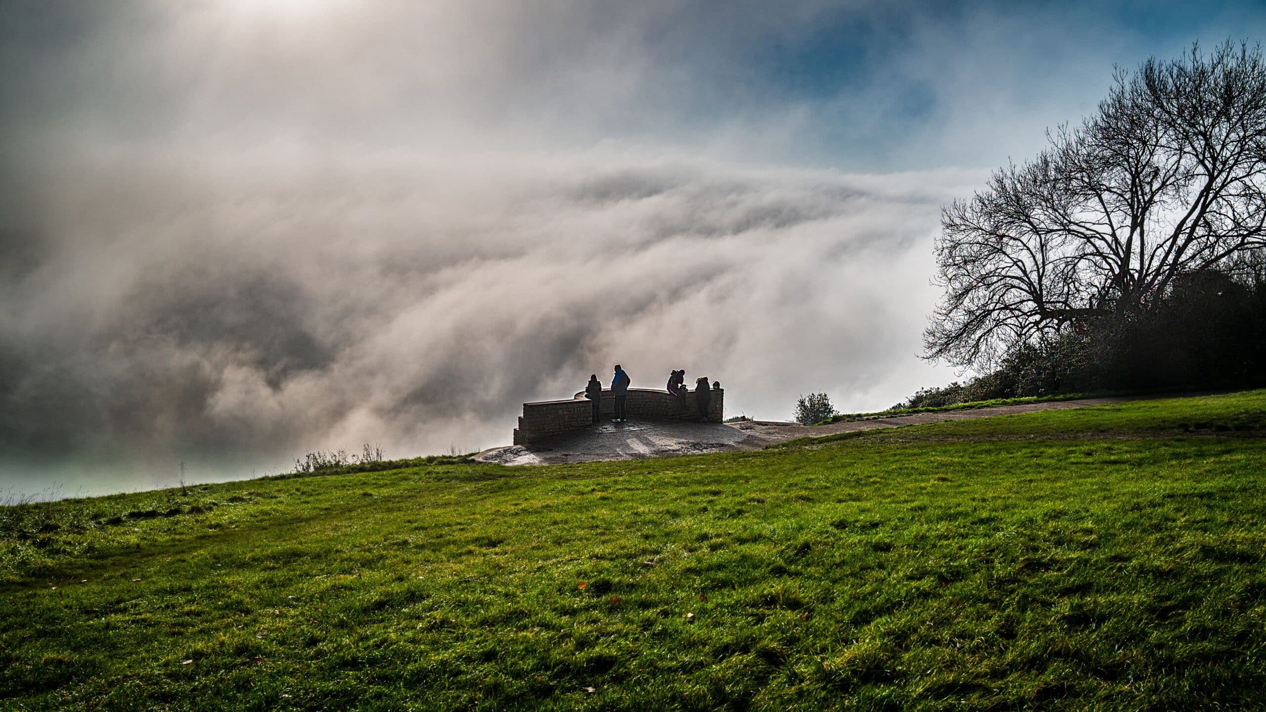 Dorking town centre with autumn trees and community activities