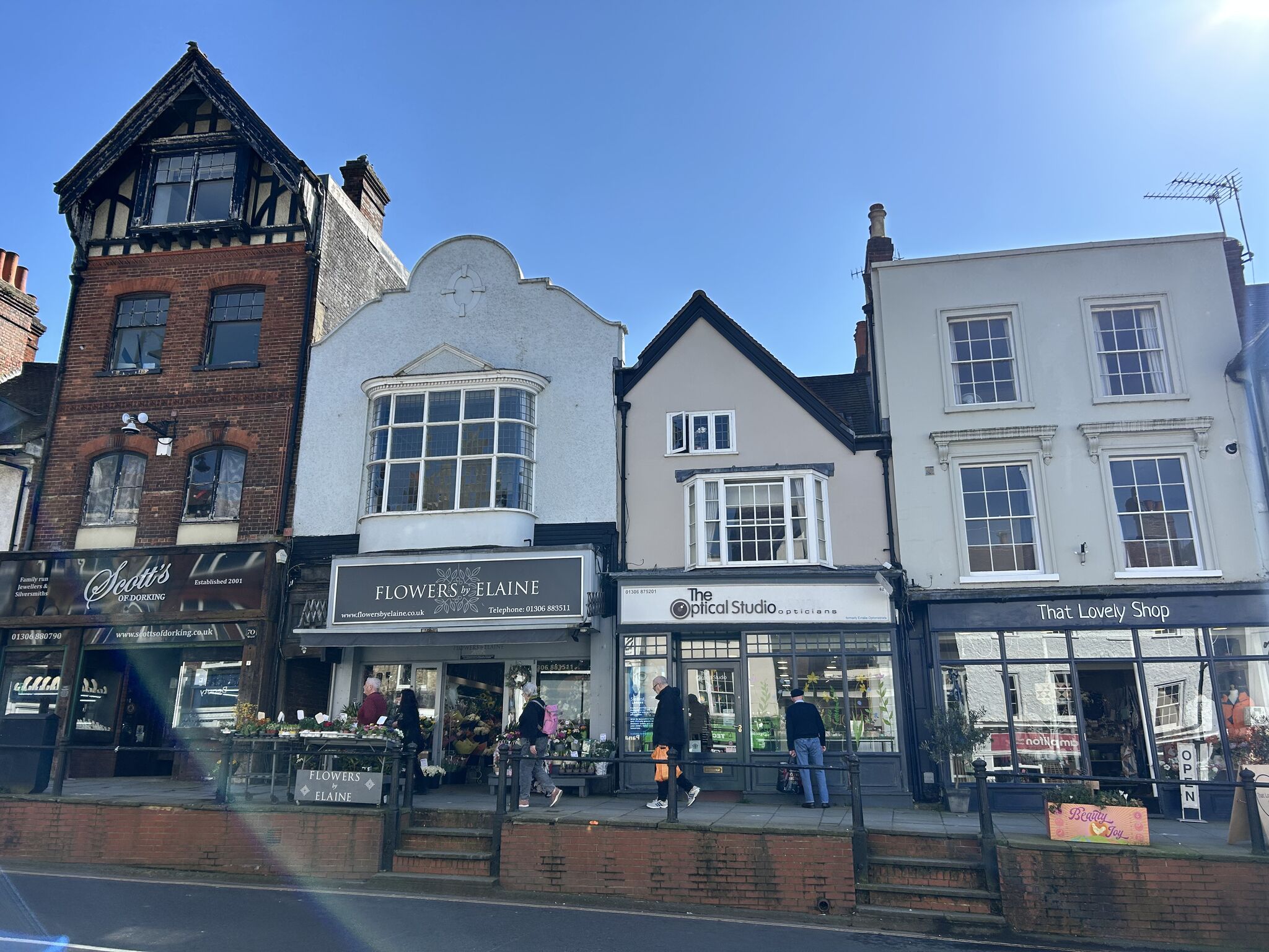 Dorking town centre with spring events and Easter weekend activities