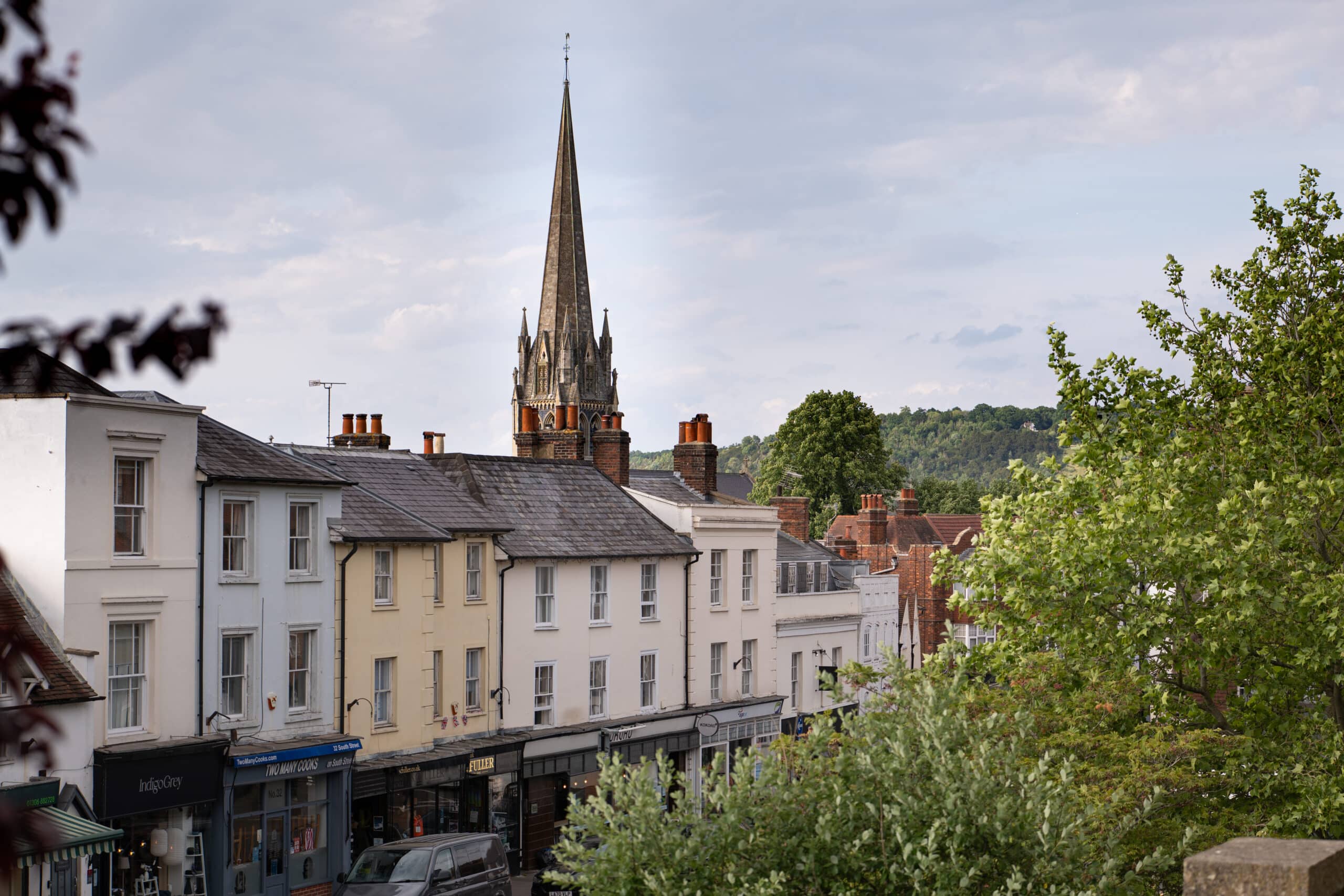 people enjoying events and activities in dorking town during a busy spring weekend