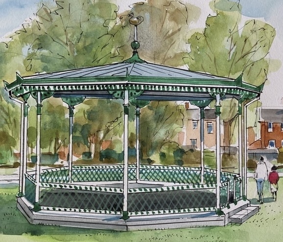 Live bandstand concert in Meadowbank Park in Dorking, Surrey