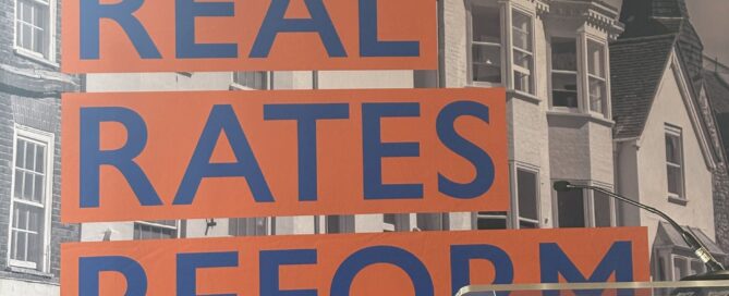 Real Rates Reform campaign display promoting business rates reform for town centres.