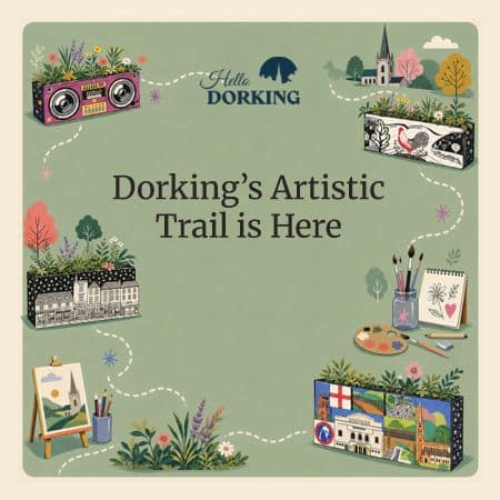 Dorking’s Artistic Planters and Street Art Trail featuring colourful artwork by local artists.