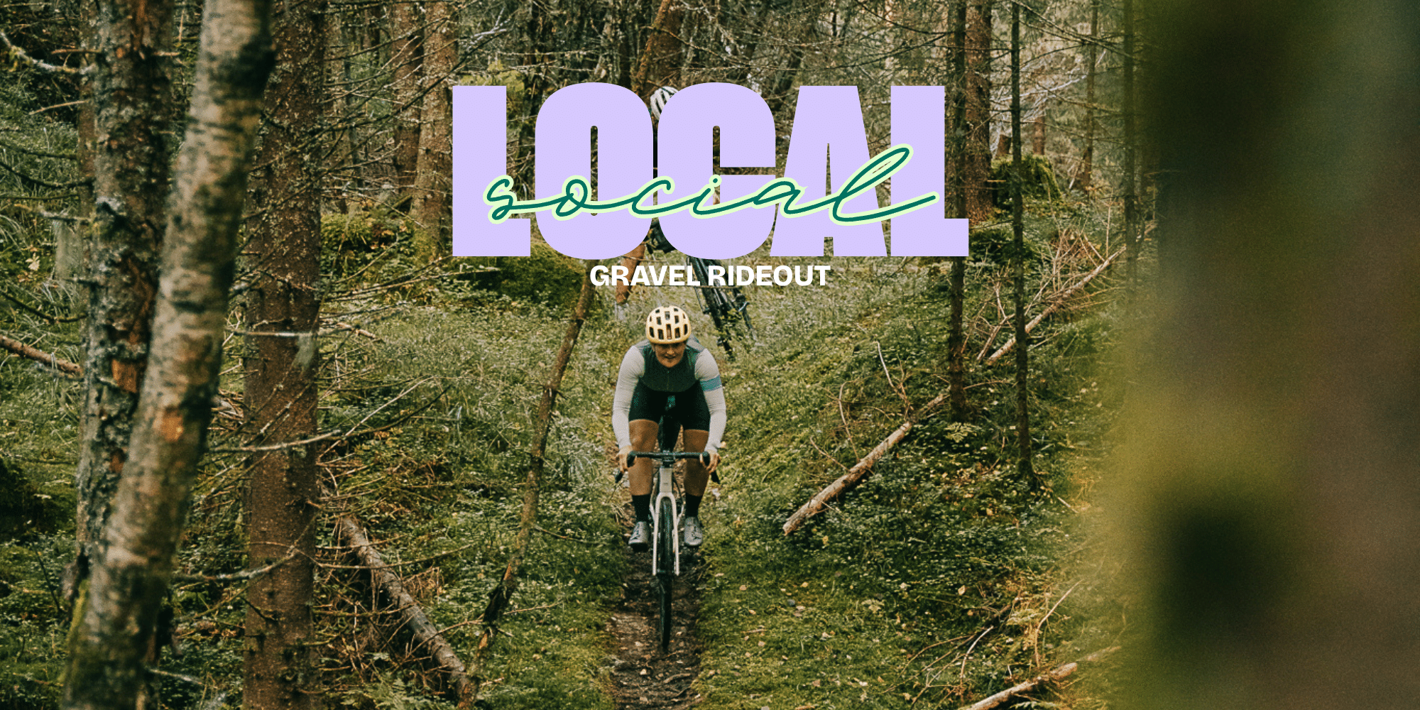 Cyclist riding through woodland on The Cycle Collective social gravel ride in Dorking